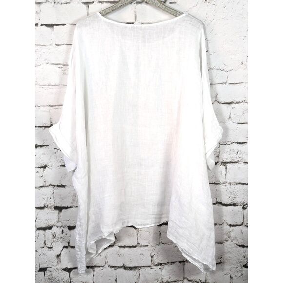 OBSESSION Lagenlook Minimalist Italy 100% Linen Tunic White Oversized One Size - Picture 4 of 6